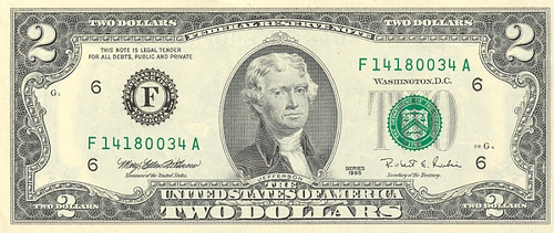 Front-face of a $2 bill